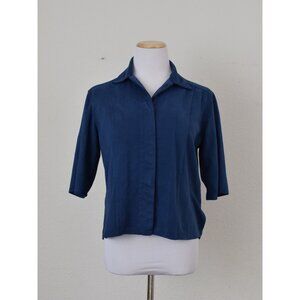 Vintage 90s Blue Crop‎ BlouseThree-Quartes Sleeves size Large